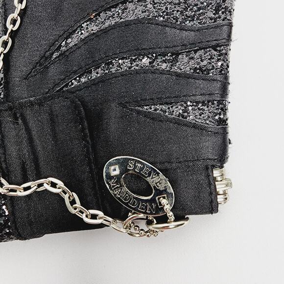 Steve Madden Small Black Satin & Glitter Clutch Purse - Picture 8 of 13